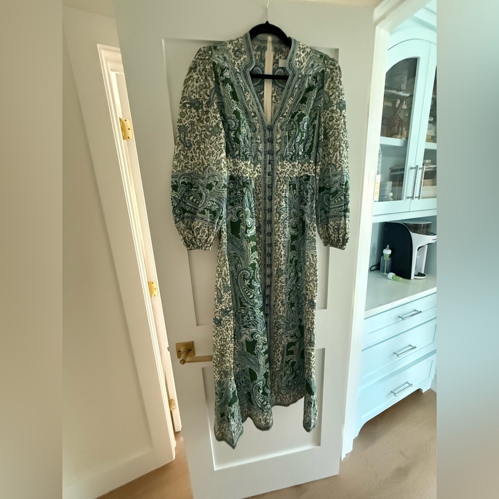 Zimmermann Green and White Long Sleeve Dress